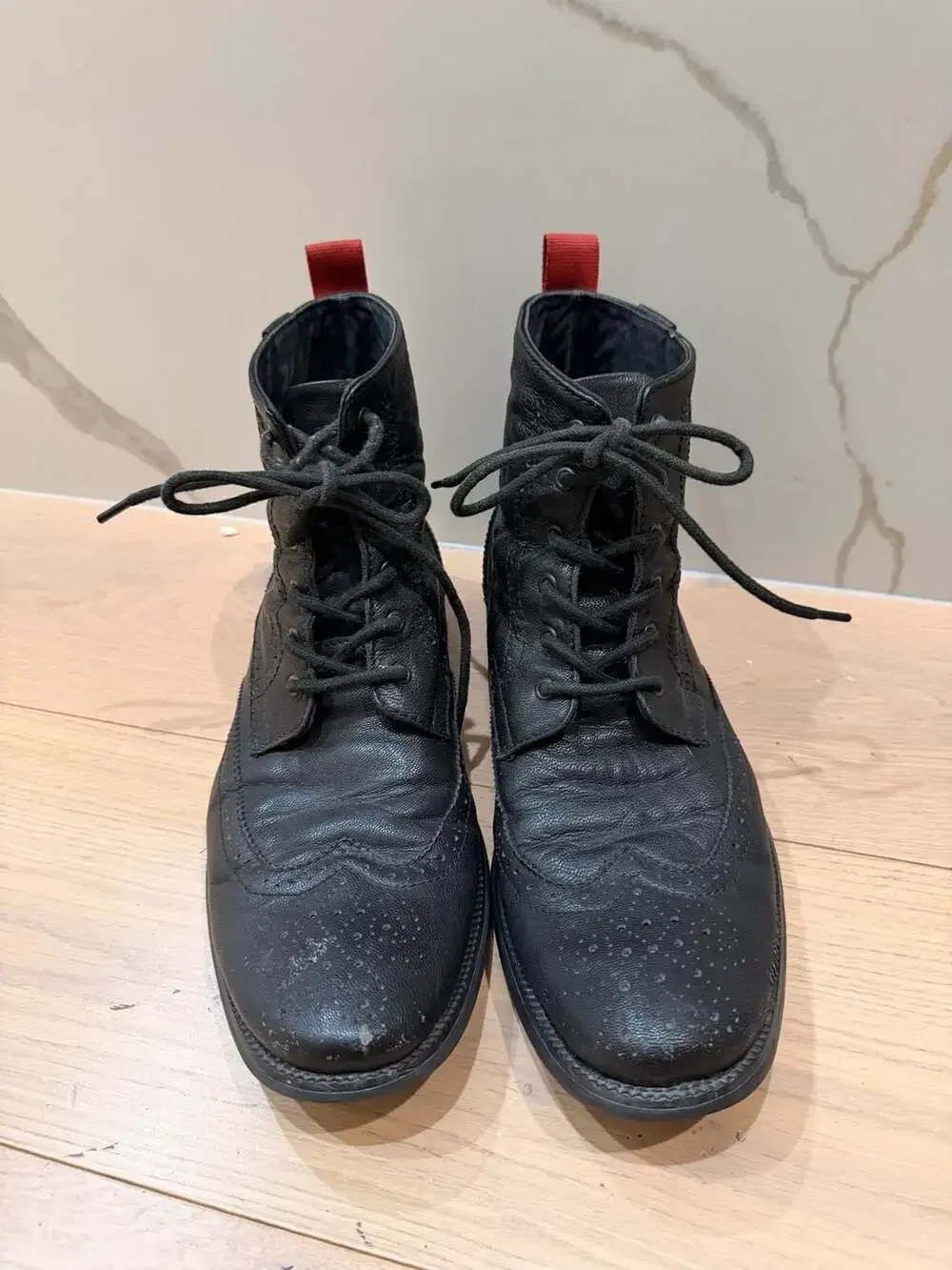 Mark Nason Lounge U Rock Black Leather Brogue Wingtip Combat Boots